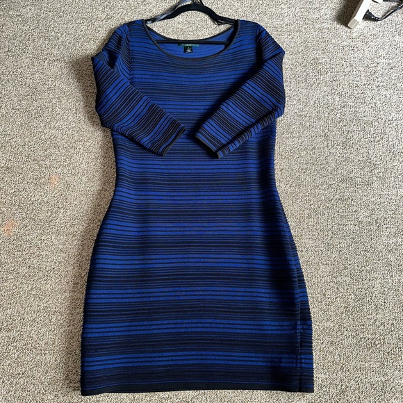 Lauren Ralph Lauren Dresses & Skirts - Ralph Lauren Blue & Black Sweater Slim Fit Rouched Dress